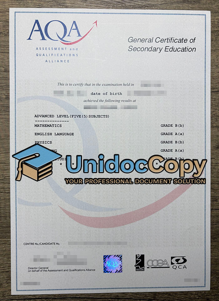 AQA GCSE certificate