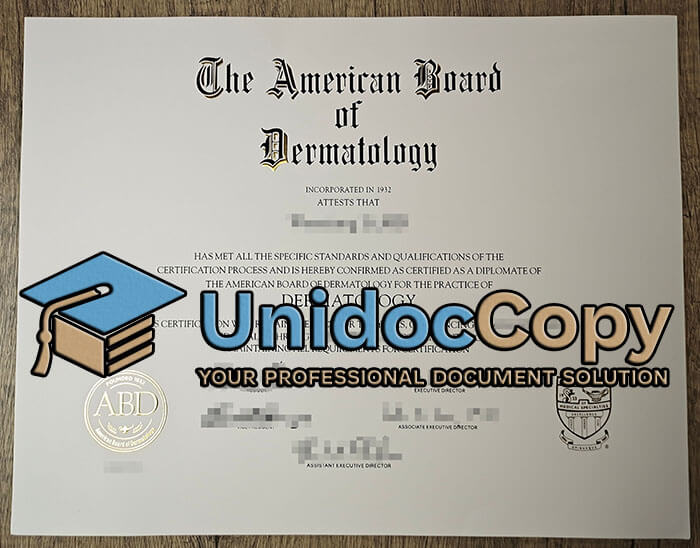 American Board of Dermatology certificate
