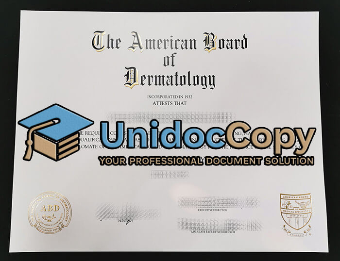 American Board of Dermatology certificate, ABD diploma