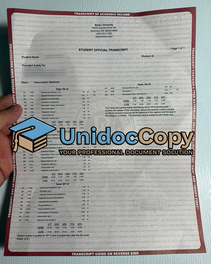 Bastyr University transcript
