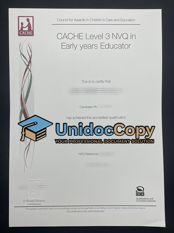 CACHE Level 3 NVQ certificate