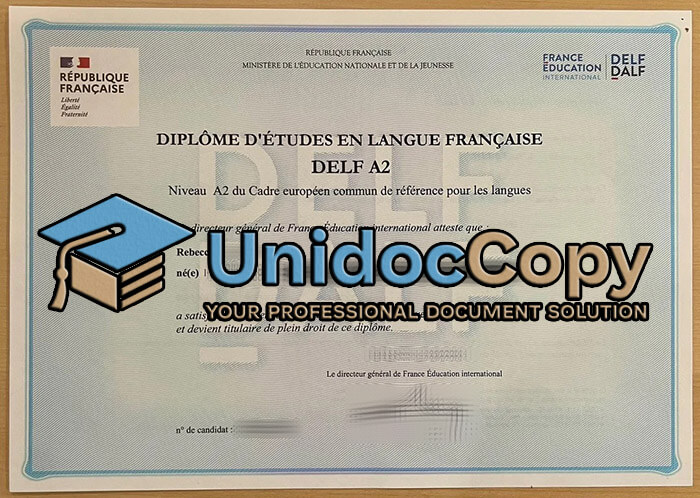 DELF A2 certificate, DELF A2 diploma
