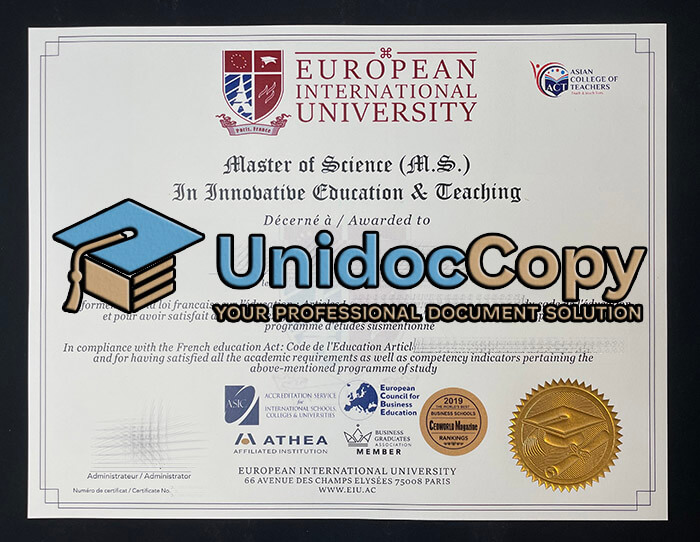 European International University diploma
