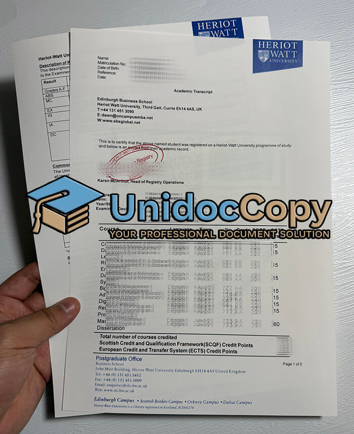 Heriot-Watt University transcript