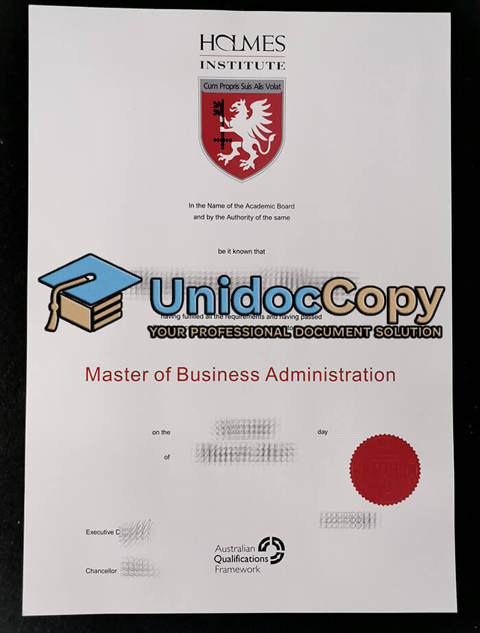 Holmes Institute certificate