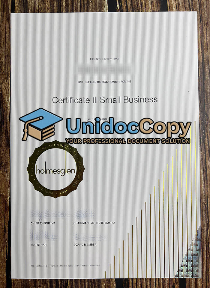 Holmesglen Institute certificate