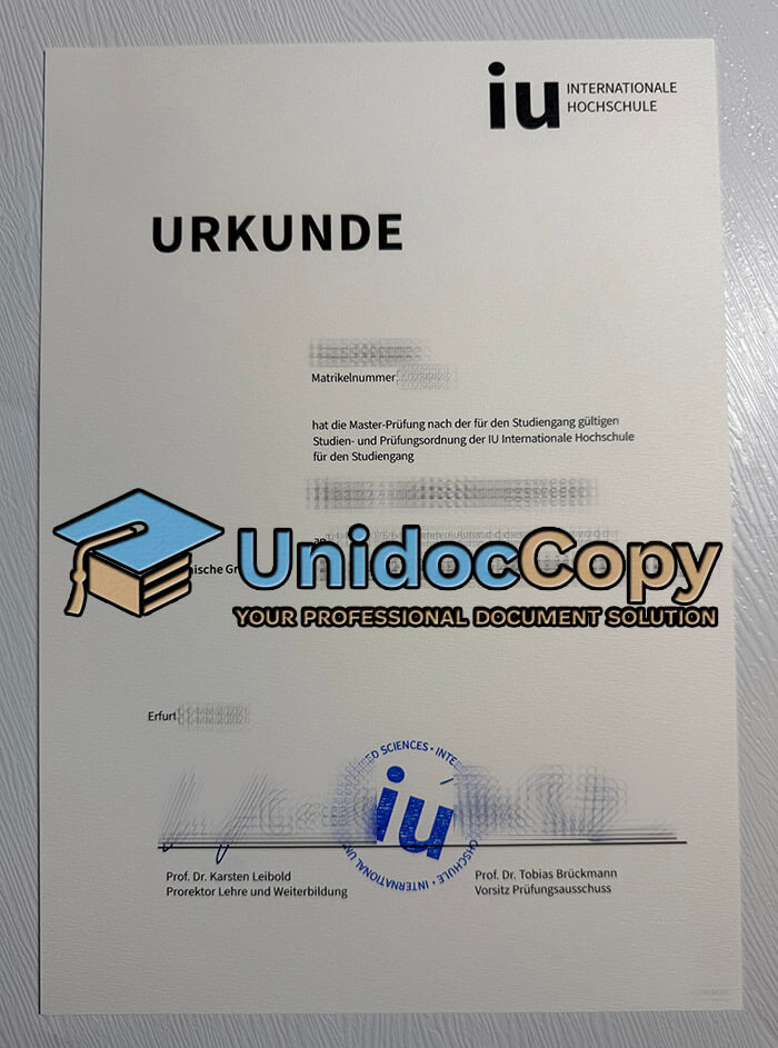IU Internationale Hochschule diploma