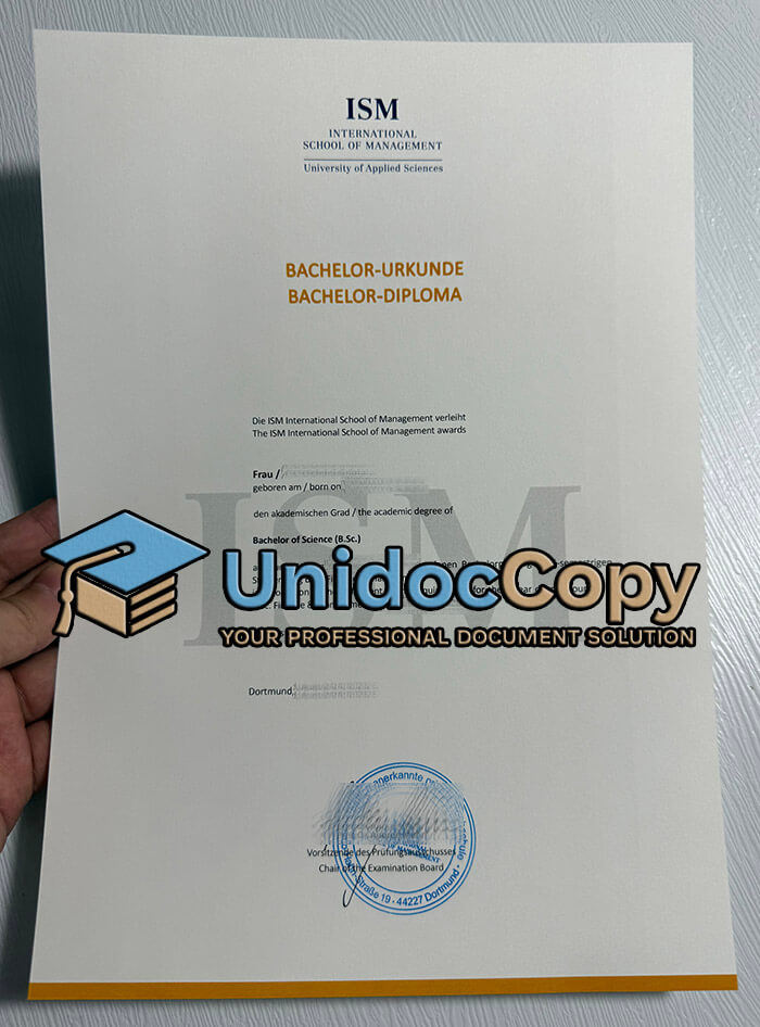 International School of Management Urkunde, ISM diploma