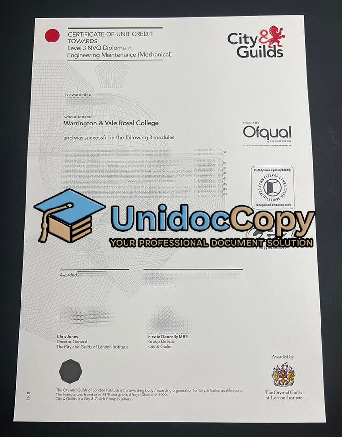 Level 3 NVQ Engineering Maintenance certificate