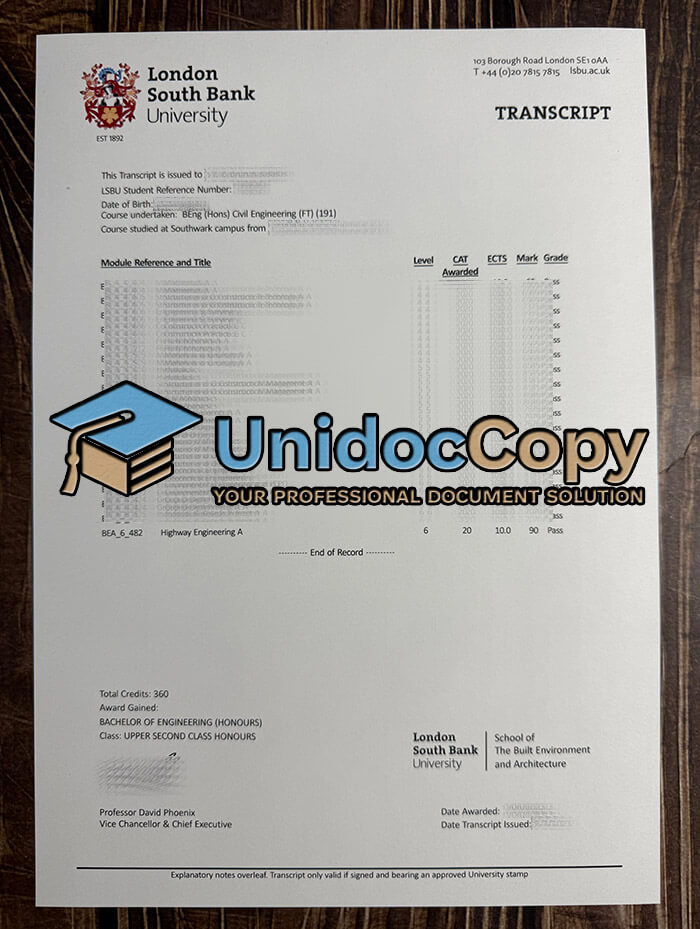 London South Bank University transcript