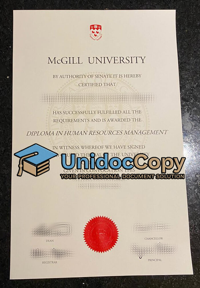 McGill University certificate