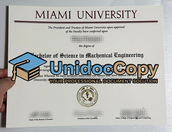 Miami University diploma