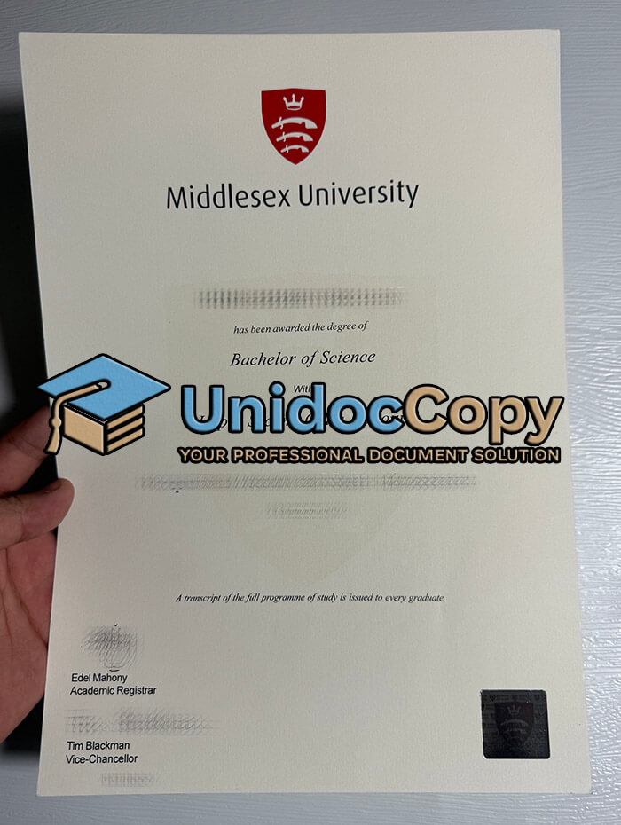 Middlesex University certificate