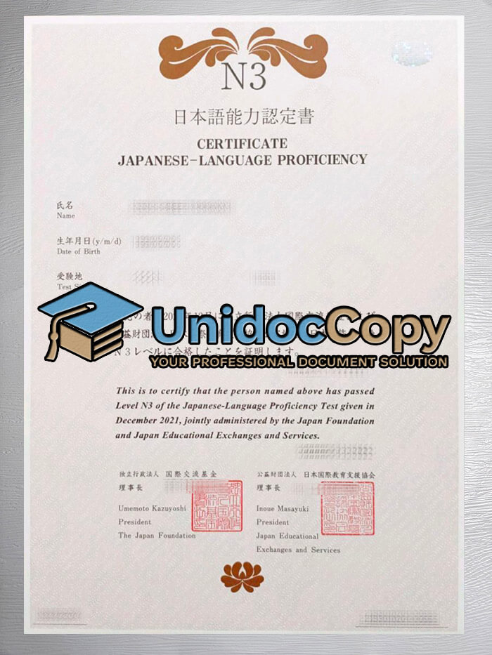 N3 Japanese diploma
