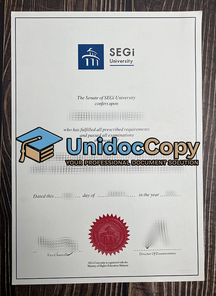 SEGi University certificate