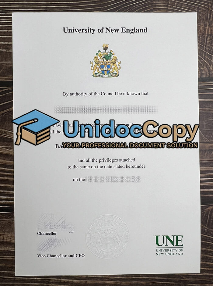 University of New England degree, UNE diploma