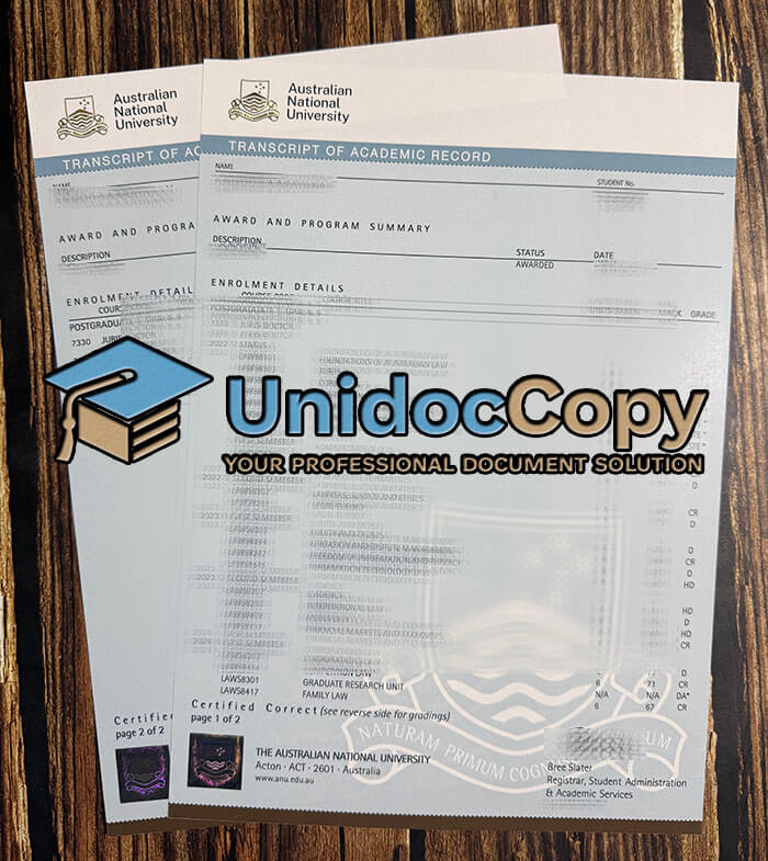 Australian National University transcript