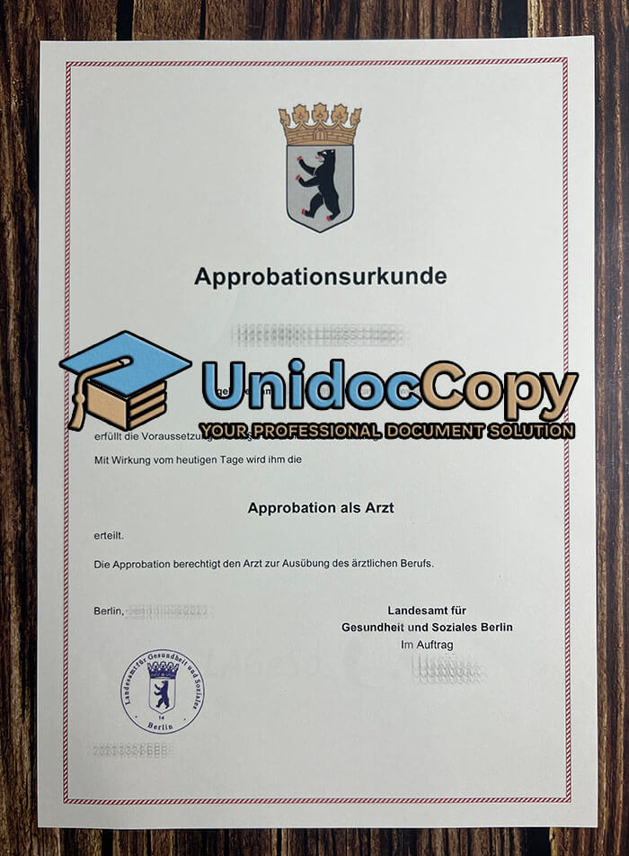 Replica Berlin Approbationsurkunde online
