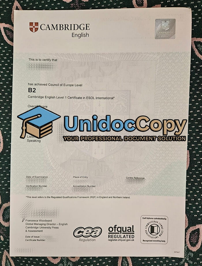 Cambridge English B2 certificate