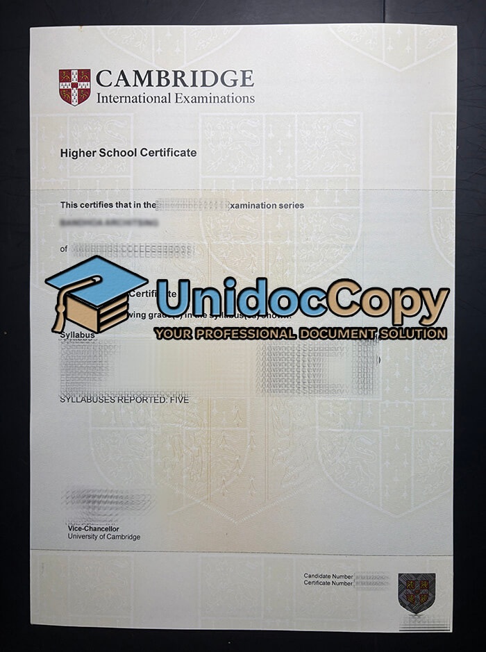 Cambridge International Examinations certificate
