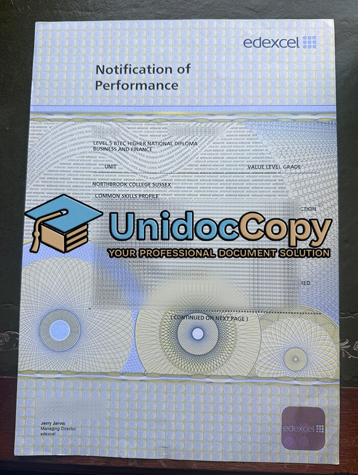 Edexcel Notification of Performance certificate