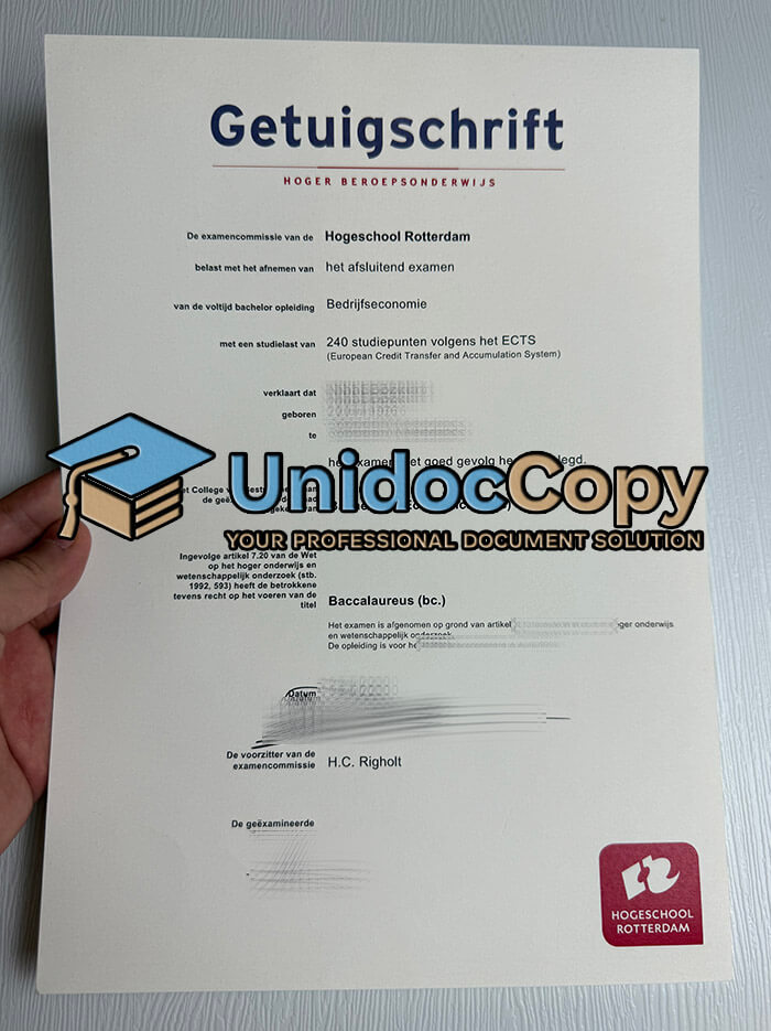 Hogeschool Rotterdam certificate