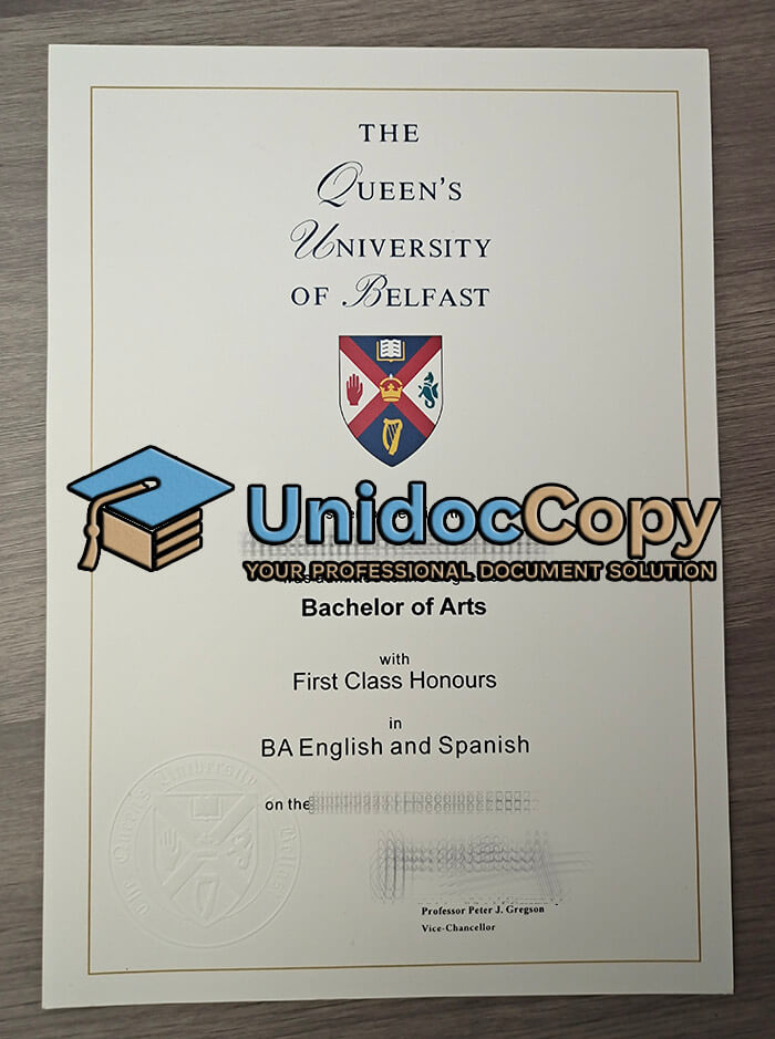 Queen's University Belfast certificate