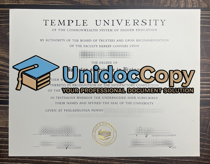 Temple University certificate
