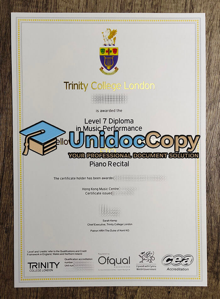 Trinity College London certificate