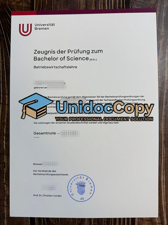 Universität Bremen Urkunde