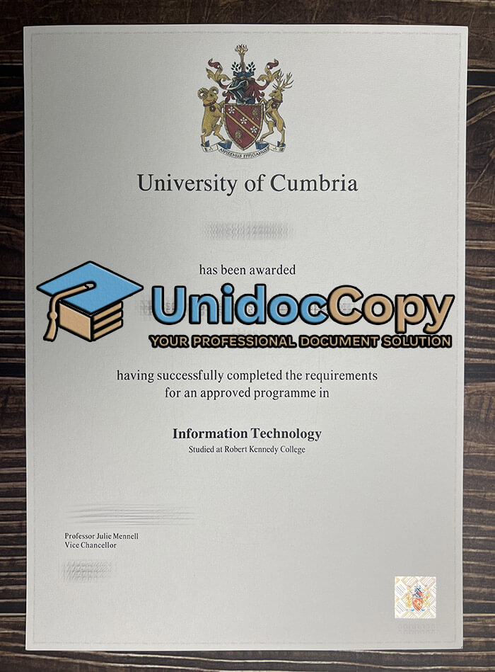 University of Cumbria certificate