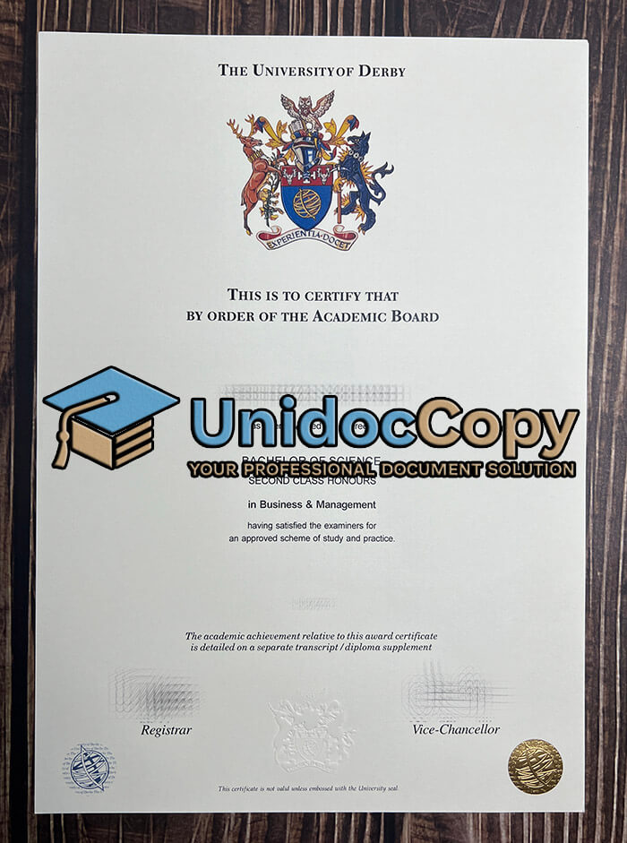 University of Derby certificate