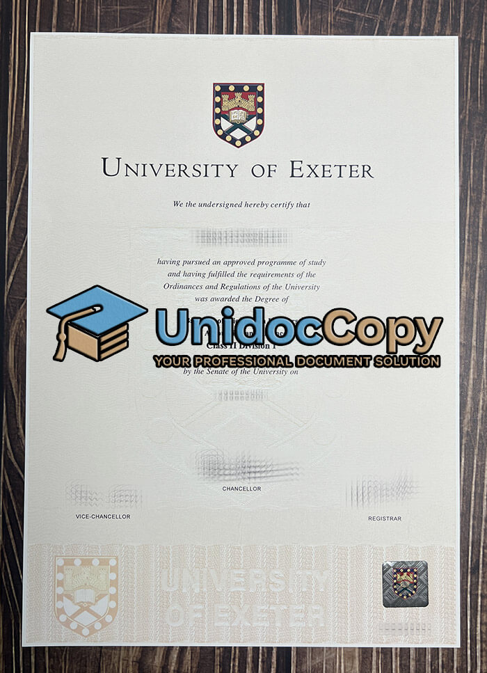 University of Exeter certificate