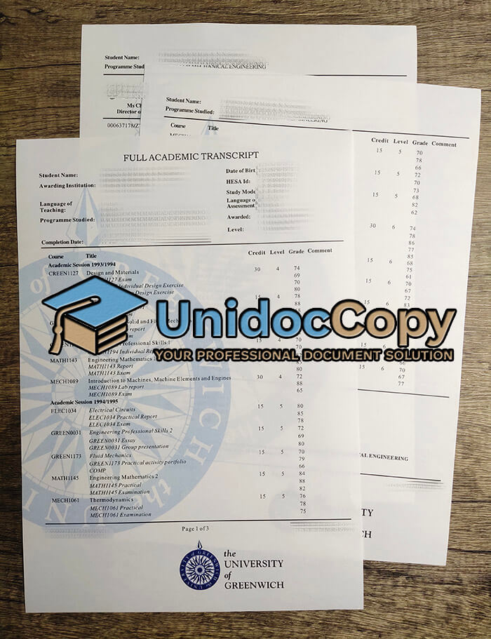 University of Greenwich transcript