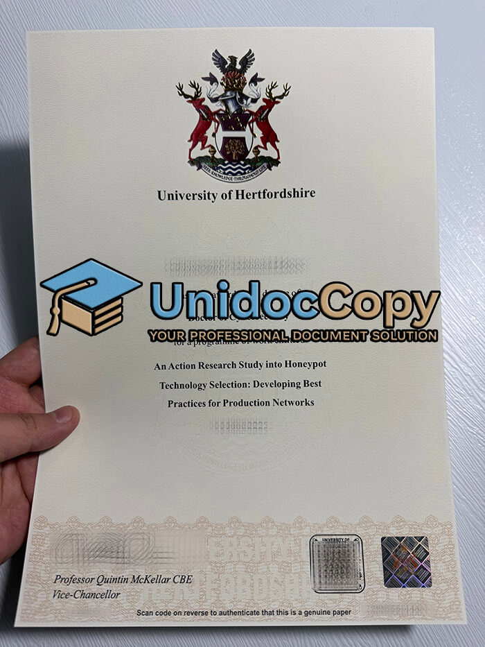 University of Hertfordshire certificate