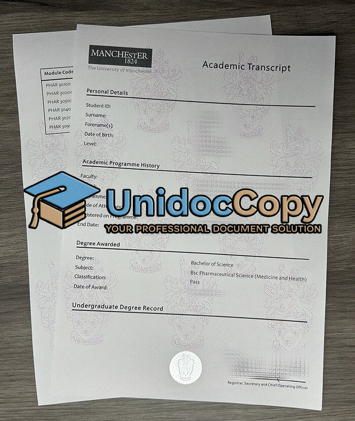 University of Manchester Transcript