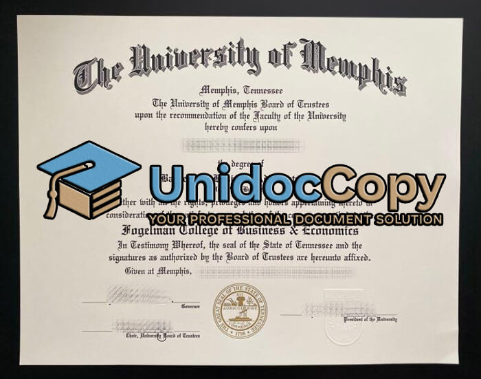 University of Memphis certificate