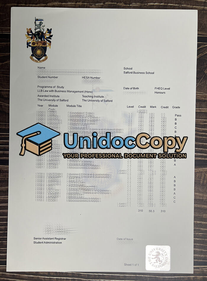 University of Salford transcript
