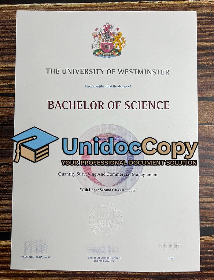 University of Westminster certificate