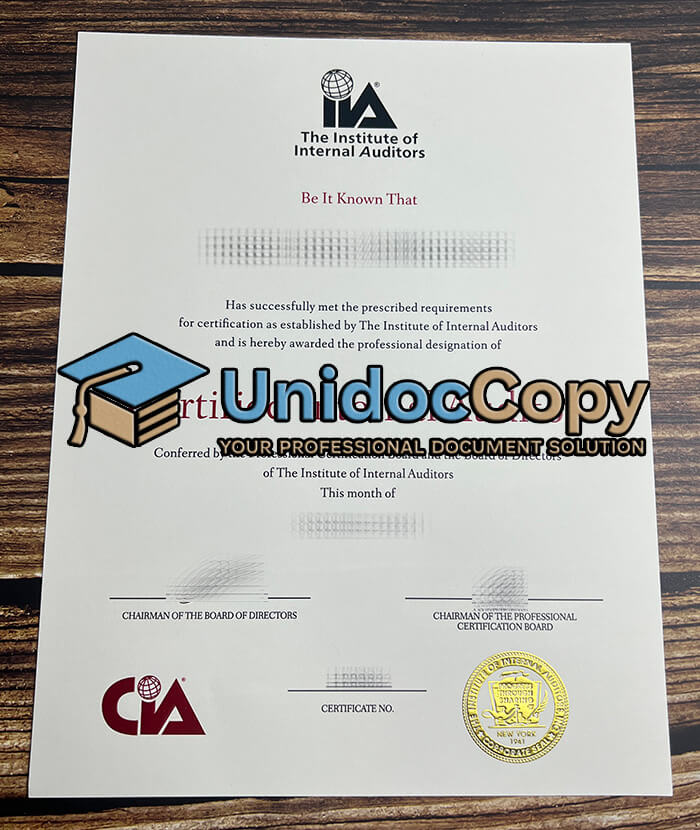 Certified Internal Auditor certificate