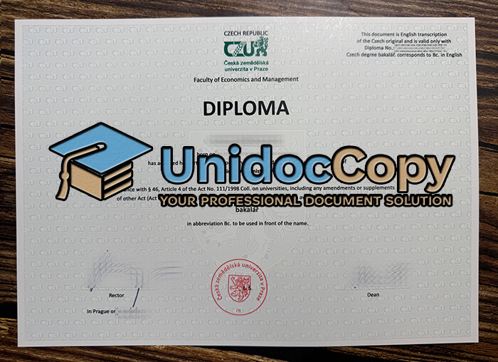 Česká zemědělská univerzita v Praze diploma