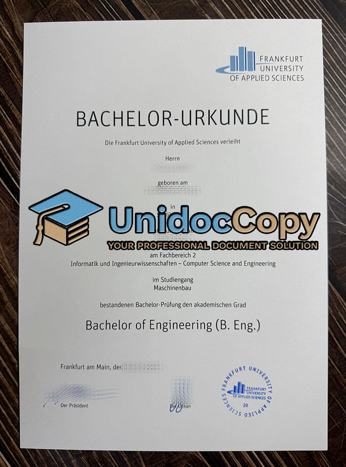 Frankfurt University of Applied Sciences Urkunde