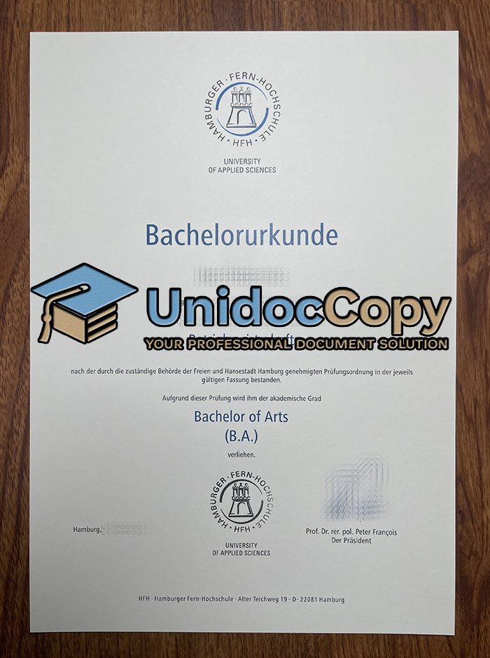 HFH University of Applied Sciences Urkunde