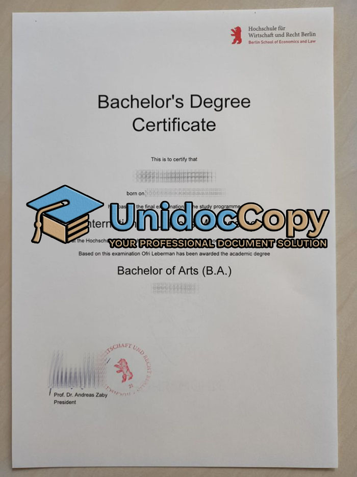 Hochschule für Wirtschaft und Recht Berlin certificate