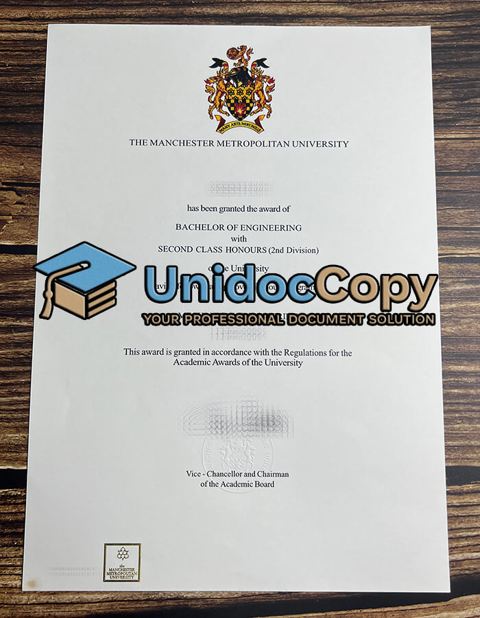 Manchester Metropolitan University certificate
