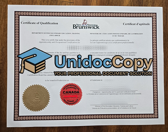 New Nouveau Brunswick certificate