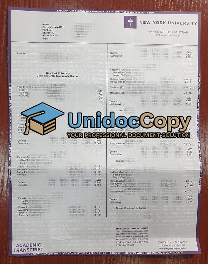 New York University transcript