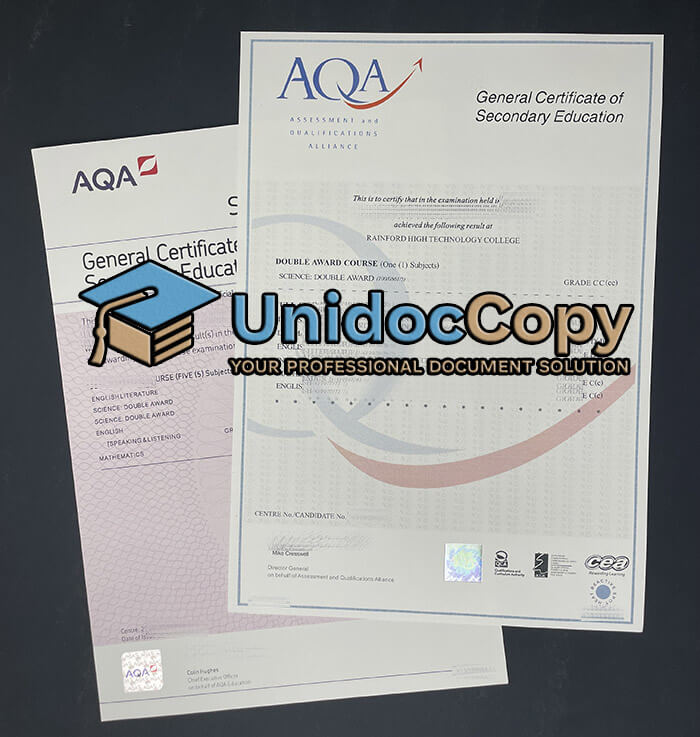 AQA GCSE certificate