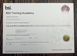 Replica a BSI Training Academy certificate