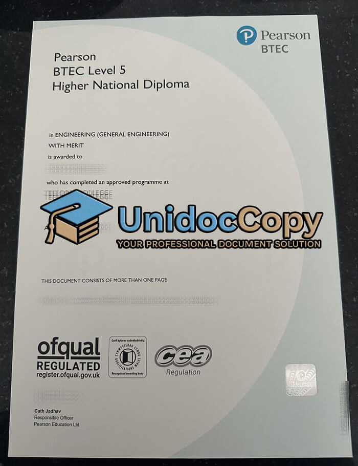 Pearson BTEC Level 5 Higher National certificate